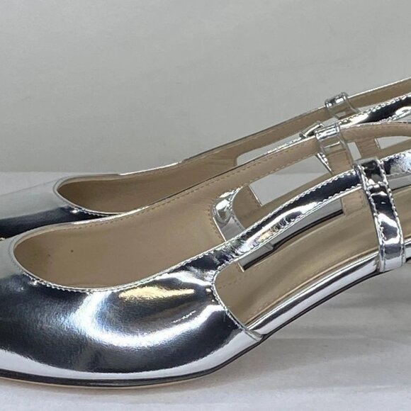 Theory Women’s Micro Slingback Metallic Pointed Toe Kitten Heel Pumps – Silver - Picture 8 of 8